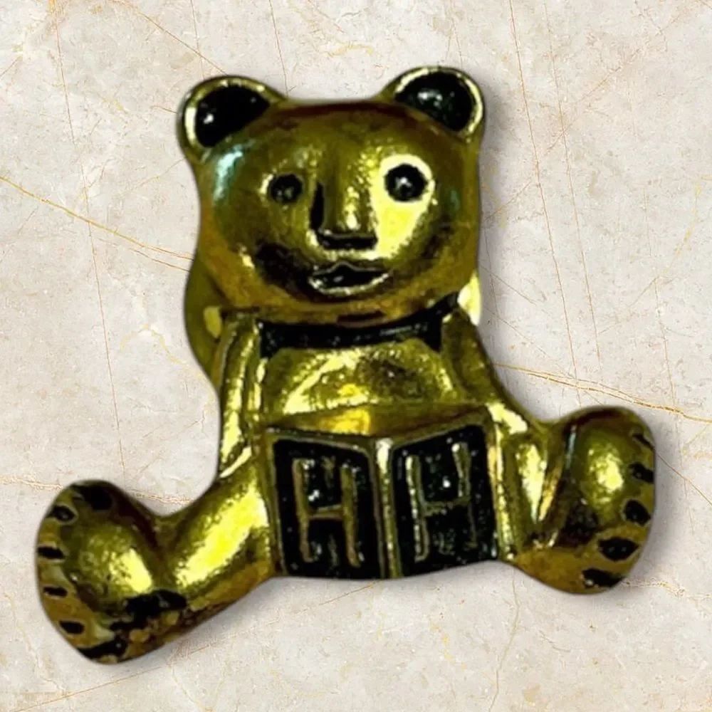 Vintage Teddy Bear Pin with H building block.